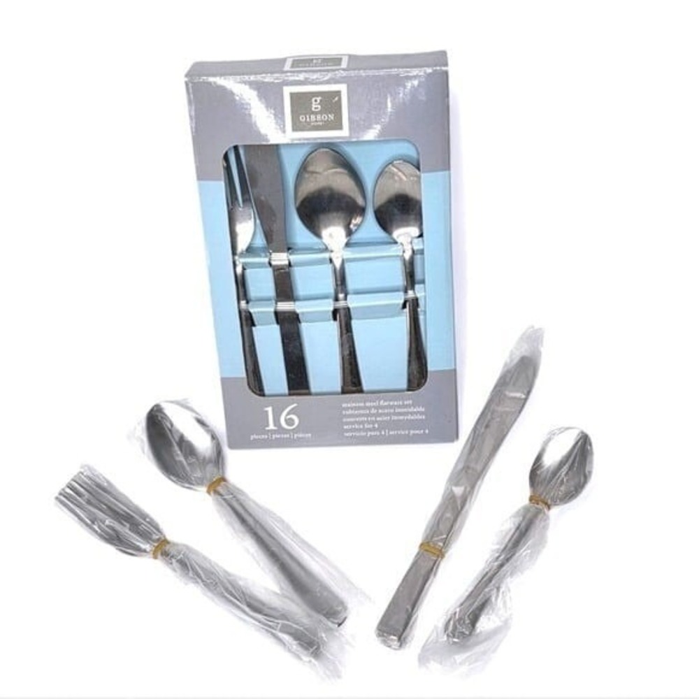 Gibson Stainless Steel Silverware‎ Flatware Set 16 Piece NEW IN BOX